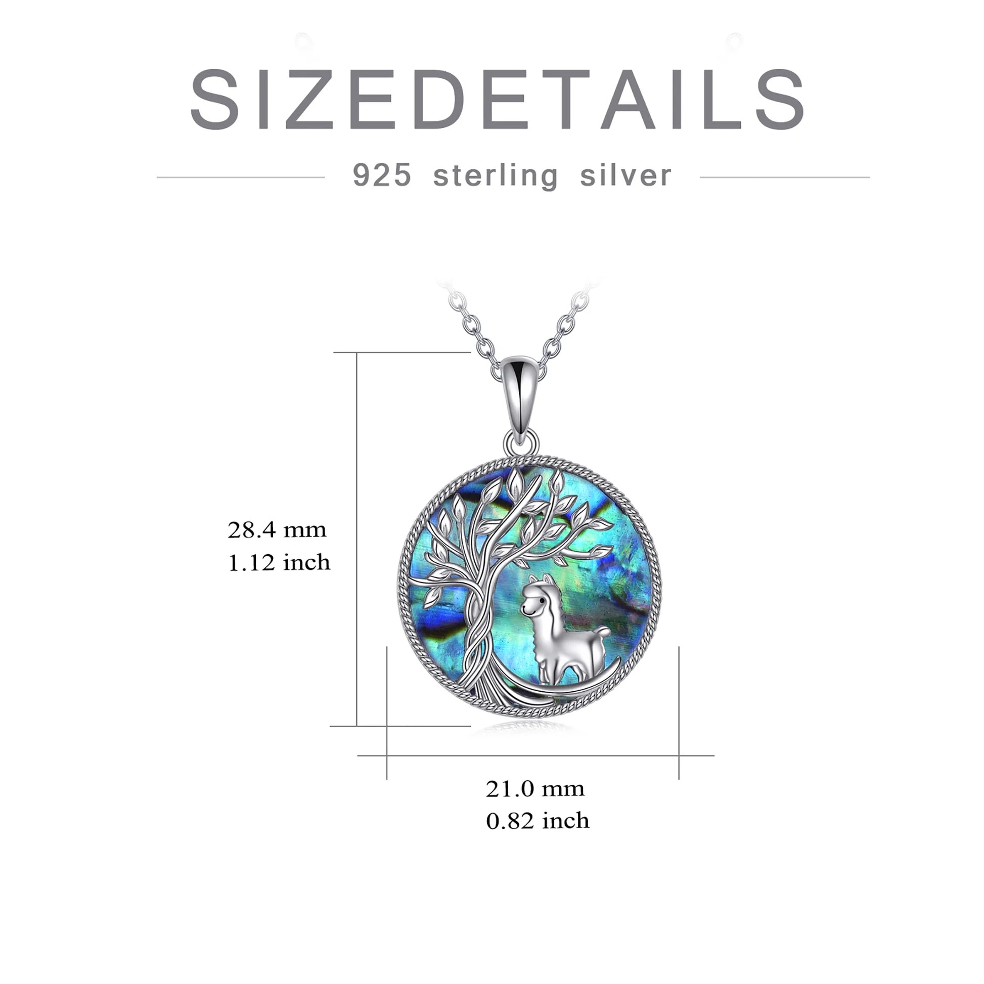 Tree of Life Alpaca Necklace Sterling Silver with Abalone Shell Animal Alpaca Pendant Jewelry Birthday Anniversary Mothers Day Christmas Gifts for Women