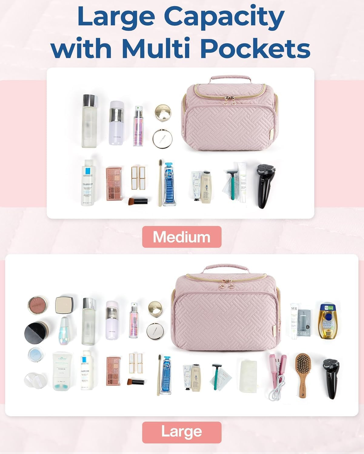 Travel Toiletry Bag for Women, Cosmetic Bag Makeup Bag Organizer with Handle, Travel Bag for Toiletries, Travel Accessories, Full Sized Container